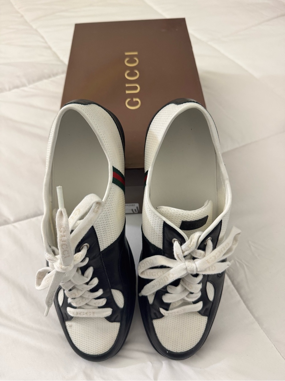Gucci White, Black & Green-Red Web Low-Top Sneakers